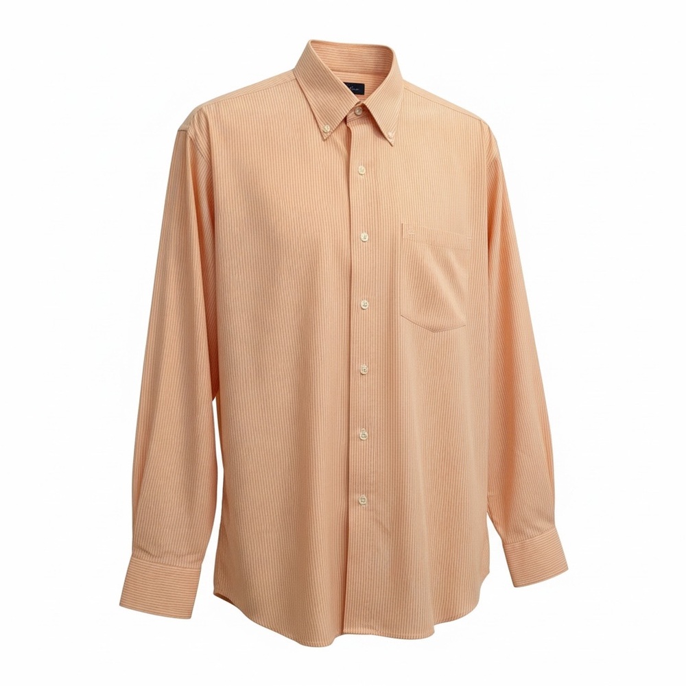 IZOD Men's Size Large Light Orange Check Cotton long sleeve Dress Shirt